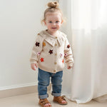 Baby Girl Cardigan Sweater Infant Toddler Floral Embroidered Button Down Knit Sweaters Fall Winter Clothes (Khaki, 2-3 Years)