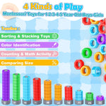 Montessori Toys for 1 2 3 4 5 Year Old Boys Girls, 2 In 1 Counting Toys & Spinning Stacking Toys for Toddlers 1-3 Educational Learning Toys Easter Birthday Gifts for Kids Age 1-5 Autism Sensory Toy