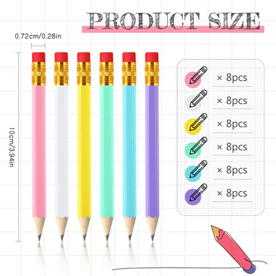 Zonon 48 Pieces Golf Pencils Mini Half Pencils with Eraser Short with Erasers Bulk Small for Kids HB Wedding Bridal School Office Writing Drawing Pocket(Pink, Yellow, Purple, Blue, White, Green)