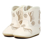DUONITITI Baby Cowboy Cowgirl Boots Infant Western Embroidery Shoes for First Walker (White, 18-24 Months)