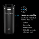Baby Brezza Portable Warmer – 3X Faster Baby Bottle Warming - Travel Breastmilk and Formula Warmer - Safe, Even Heating - Up to 9oz - No Adapters, Black
