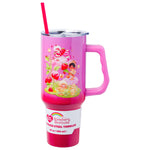 Silver Buffalo Care Bears and Strawberry Shortcake Collaboration Stainless Steel Tumbler with Handle and Straw, Fits in Standard Cup Holder, 40 Ounces