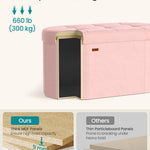 SONGMICS Mazie Collection - Folding Ottoman with Storage, Oval Storage Ottoman Bench, for Living Room, Bedroom, Velvet Fabric, 15 x 30 x 15 Inches, Jelly Pink ULSF267SA01