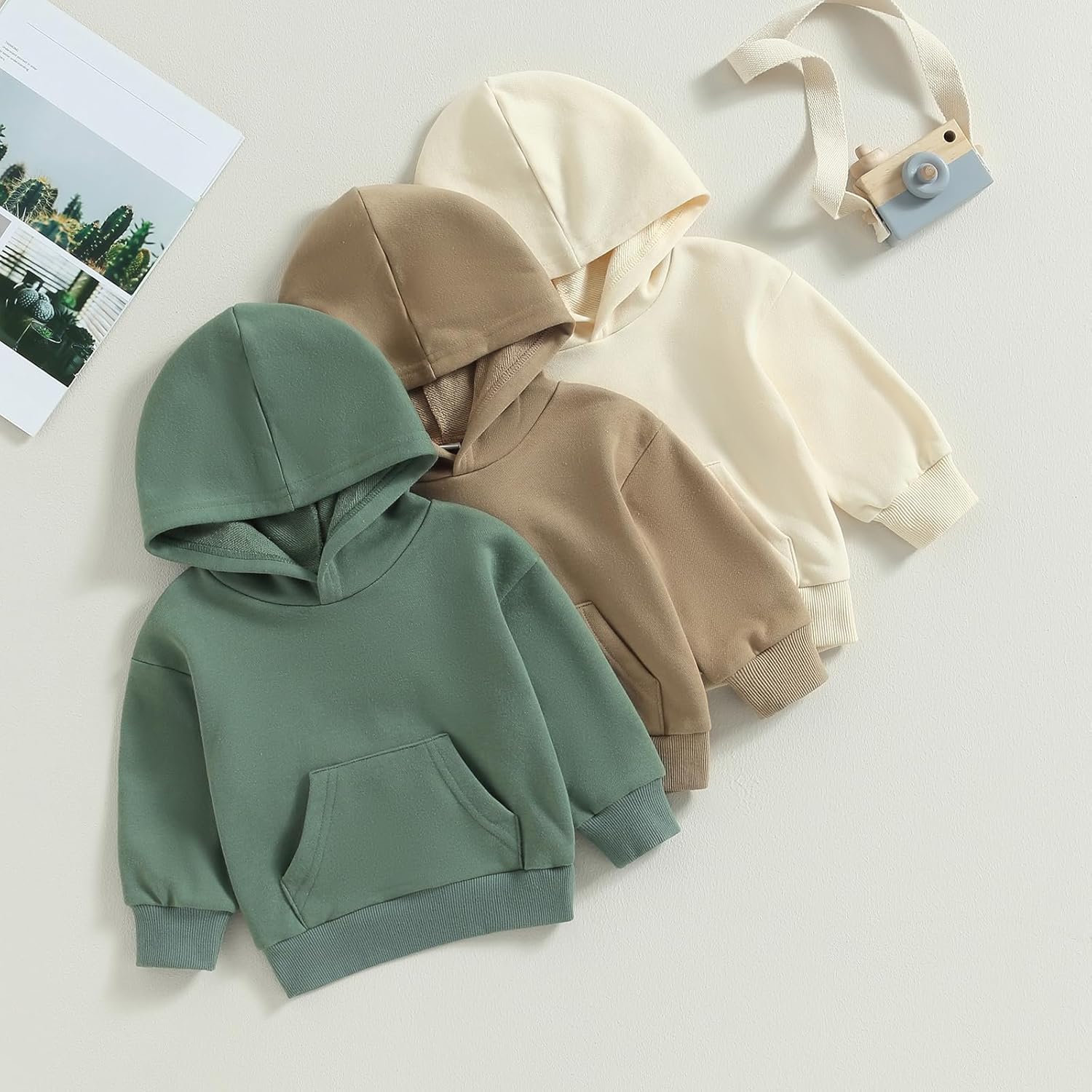 Toddler Baby Boy Girl Hoodies Solid Color Long Sleeve Kangaroo Pocket Hooded Sweatshirt Top Fall Winter Clothes