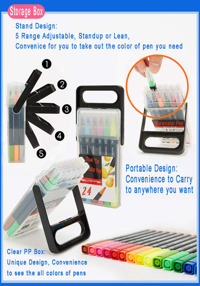 Kekelele Dual Tip Markers for Kids, Washable Markers Set, Art Marker with Stand Portable Box, Gift For Kids (24 Colours)
