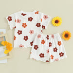 fhutpw Toddler Baby Girls Summer Outfits Daisy Ruffle Short Sleeve T-Shirts Tops Floral Shorts 2Pcs Clothes Set 6M-4T (B Floral White, 18-24 Months)