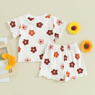 fhutpw Toddler Baby Girls Summer Outfits Daisy Ruffle Short Sleeve T-Shirts Tops Floral Shorts 2Pcs Clothes Set 6M-4T (B Floral White, 18-24 Months)