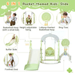 Merax Lollipop 6-in-1 Toddler Slide, Kids Slide and Swing Set with Basketball Hoops, Soccer Goal & Ring-Toss Game, Indoor Outdoor Playground Slide for Toddlers 1-3