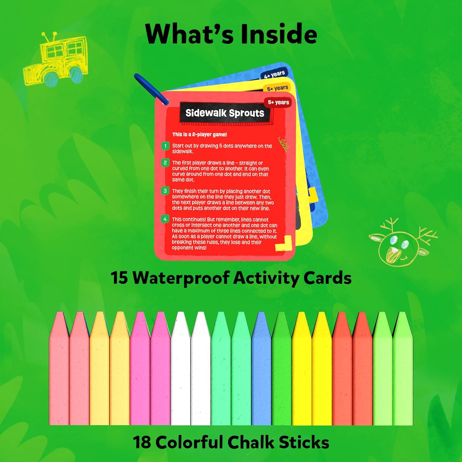 Skillmatics Sidewalk Chalk Activity Kit - Creative Outdoor Fun with 18 Washable Chalk Sticks, 15 Activities & Games for Kids, Gifts for Boys & Girls Ages 3, 4, 5, 6, 7, 8, 9, 10