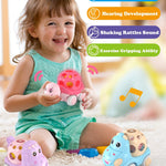 ZMZS Baby Girl Toy Cars for Babies, Push Cars for Toddlers Girls, Friction Powered Rattle and Roll Cars, Soft Rubber Rattle Toy Vehilces for Infant Boys Birthday