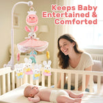 Aimafun Baby Crib Mobile for Girls with Music, Lights & Projection, Adjustable Volume, 360° Rotating Plush Crib Toys with Detachable Musical Box, Hanging Mobile for Crib, Nursery Decor