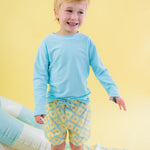 RUGGEDBUTTS Boys UPF50+ Stretch Neon Swim Trunks - Banana Coastal Charm, 3-6m