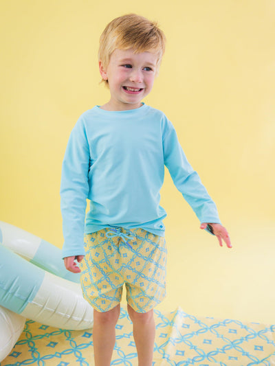 RUGGEDBUTTS Boys UPF50+ Stretch Neon Swim Trunks - Banana Coastal Charm, 3-6m