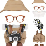 17cm Doll Clothes – 6-Piece Set, Hat + Overalls + Shirt + Camera + Glasses + Shoes, Cute and Premium Dolls Outfit Accessories (Black)