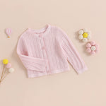 Newborn Baby Girls Knit Cardigans Long Sleeve Crewneck Hollow Knit Thin Sweater Toddler Button Tops Coat Outwear (Pink, 3-6 Months)