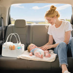 Lifewit Felt Diaper Caddy Organizer with Handle, Portable Baby Nappy Storage Basket Bag with Detachable Divider, for Nursery, Changing Table, Car, Regular, Beige, 13"×9.1"×7.1"