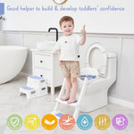 Forbena Blue Toddler Boys Toilet Potty Training Seat with Step Stool Ladder, Baby Child Kids Adjustable Height Sturdy Potty Seat with Soft Cushion and Comfortable Handles (White and Blue)