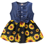 Kucnuzki Toddler Girl Clothes 2t 3t Cute Girl Clothes Blue Flowy Summer Sunflower Birthday Dress Sleeveless Ruffle Denim Bow Dress Spring Party Jean Dresses