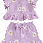 BemeyourBBs Summer Toddler Girl Clothes Baby Girl Ruffle Sleeveless Shirt with Buttons Bow Bloomers Shorts Set Cute Outfits