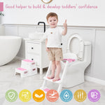 Forbena Potty Training Toilet Seat with Step Stool Ladder, Toddler Kids Potty Seat for Girls, Non Slip Foldable Toilet Training Seat with Soft Cushion, Comfortable Handles (White-Pink)