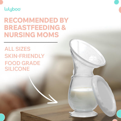 Lulyboo Silicone Manual Breast Pump - Portable, Hands-Free, Battery-Free, Spill-Proof with Suction Base & Lid - 30 oz/90 ml, Discreet, Quiet, BPA-Free, Travel-Friendly for Nursing Moms