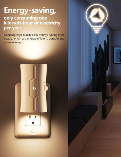 fesnne Night Light, LED Night Lights Plug into Wall, [2 Pack] Warm White 3000K, 0-100LM Adjustable Brightness Light Sensor Plug in Night Light for Hallway, Bathroom,Adult