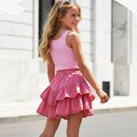 PATPAT Girls Skirt Sets Size 9-10, Hot Pink Crop Tank Tops + Pleated Skirts with Built in Shorts 2 Piece Outfits, Tween Girls Trendy Clothes Western Outfits Streetwear
