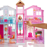 Barbie Doll House Playset, 3-Story Townhouse with 4 Rooms & Rooftop Lounge, Furniture & Accessories Including Swinging Chair (Amazon Exclusive)