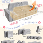 YEFU 15pcs Modular Kids Play Couch, Kids Couch for Toddler & Children, Toddler couches, Kid Couches Fort Building kit for Playroom Furniture, Kid Play Couches, Convertible Sofa for Boys & Girls, Grey