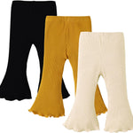 SOBOWO Baby Girl Flare Pants 3 Pack Toddler Solid Ribbed Ruffle Bell Bottoms Pants Trousers Fall Outfits