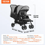 VEVOR Double Stroller, Foldable Lightweight Twin Stroller with Tandem Seating, Adjustable Backrest/Footrest, Wrap-Around Safety Harness, Storage Basket & Tray, for Newborn and Toddler (Dark Gray)