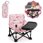 Portable Baby Chair Baby Bumbo Seat with Tray,Baby Camping Chair with Tray for Baby Girl,Design Straps to Kitchen Chairs,Indoor/Outdoor Use(Pink)