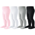 Coziwill Baby Girl Socks & Tights - Soft Cotton Cable Knit Leggings, 0-6 Months Newborn, 4 Pack (Black, Grey, Pink, White, XS)