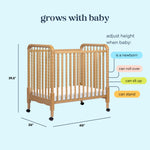 Davinci Jenny Lind 3-in-1 Convertible Mini Crib in Honey, Removable Wheels, Greenguard Gold Certified