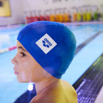 Arena Unisex Junior Unix II Swim Cap for Boys and Girls Ages 6 to 12 Lightweight Stretch Fabric Kids’ Pool Bathing Cap, One Size, Navy/Blue/Lightblue