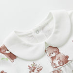 pureborn Baby Girls Bodysuit Peter Pan Collar Bubble Romper Long Sleeve Cotton One-Piece Outfit Mushroom Bear 0-3 Months