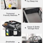 BIUSIKAN Baby Bassinet, Pack and Play with Bassinet, Bassinet Bedside Sleeper with Diaper Changer, Mosquito Net, Music Box, Portable Crib with One-Click Installation, Playard for Newborn to Toddlers