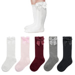 American Trends Baby Knee High Socks Tube Long Stockings for Girls Boys Newborn Infants Toddlers Ruffled Uniform Socks Bow-Knot 12-36 Months
