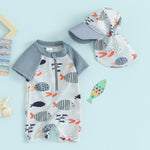 Hnyenmcko Infant Baby Boy Girls Rash Guard Swimsuit Short Sleeve Zipper Bathing Suit Toddler One Piece Swimwear Sunsuit (Fish-Multi Color, 6-12 Months)