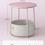 SONGMICS HOME Small Side Table, Round End Table, 2 Tier Nightstand with Basket, U Shaped Steel Legs, Easy Assembly, for Living Room, Bedroom, Pink and White