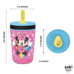 Zak Designs Disney Kelso Tumbler 15 oz Set (Minnie Mouse) Leak-Proof Screw-On Lid with Straw, Made of Durable Plastic and Silicone, Perfect Bundle for Toddlers, Kids