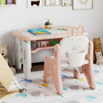 Costzon Kids Table and Chair Set, Graffiti Activity Table w/Flip-Top Tabletop Bookshelf, Erasable Magnetic Drawing Board, Storage, Adjustable Height for Drawing, Toddlers Art Table & Chair (Pink)