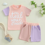 FOCUSNORM Toddler Baby Girls Summer Clothes Letter Short Sleeve T-shirt Top Shorts Sets Cute Newborn Infant Outfits 6M-3T (Contrast Pink, 18-24 Months)