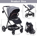 Stroller for Newborn, Convertible Baby Pram with Reversible Seat and One-Hand Fold, High Landscape Toddler Infant Pushchair with Storage Basket, Adjustable Footrest & Canopy, UPF 50+ Canopy (Grey)
