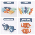 Chelpopo 10PCS Elephant Number & Alphabet Learning Toys for Toddlers 2-4, Toddler Preschool Learning Activities, Educational Montessori Toys for 2 Year Old, Double Sided Matching Game 1-10 & A-J
