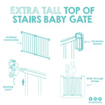 Regalo 2-in-1 Extra Tall Easy Swing Stairway and Hallway Walk Through Baby Gate, White, 24" - 40.5" Wide