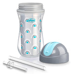 Chicco Insulated Straw Sippy Cup 12+ Months, 9oz Toddler Training Cup with Spill-Free Flip-Top Lid, BPA-Free 2-Pack, Silver/Blue Sunburst