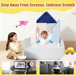 Tangram Puzzles modular kids play couch building fort, Children explorer sofa with Ball Pit, Kids playroom convertible furniture for Inspiring Child Creativity, Made entirely of sponge (Blue Series)
