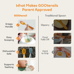 Comparison chart of GOOtensils and traditional spoons with features highlighted.