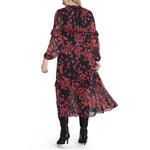 Motherhood Maternity Women's Long Sleeve V-Neck Tiered Maxi Pregnancy Dress with Drawstring, Holiday Floral, Large